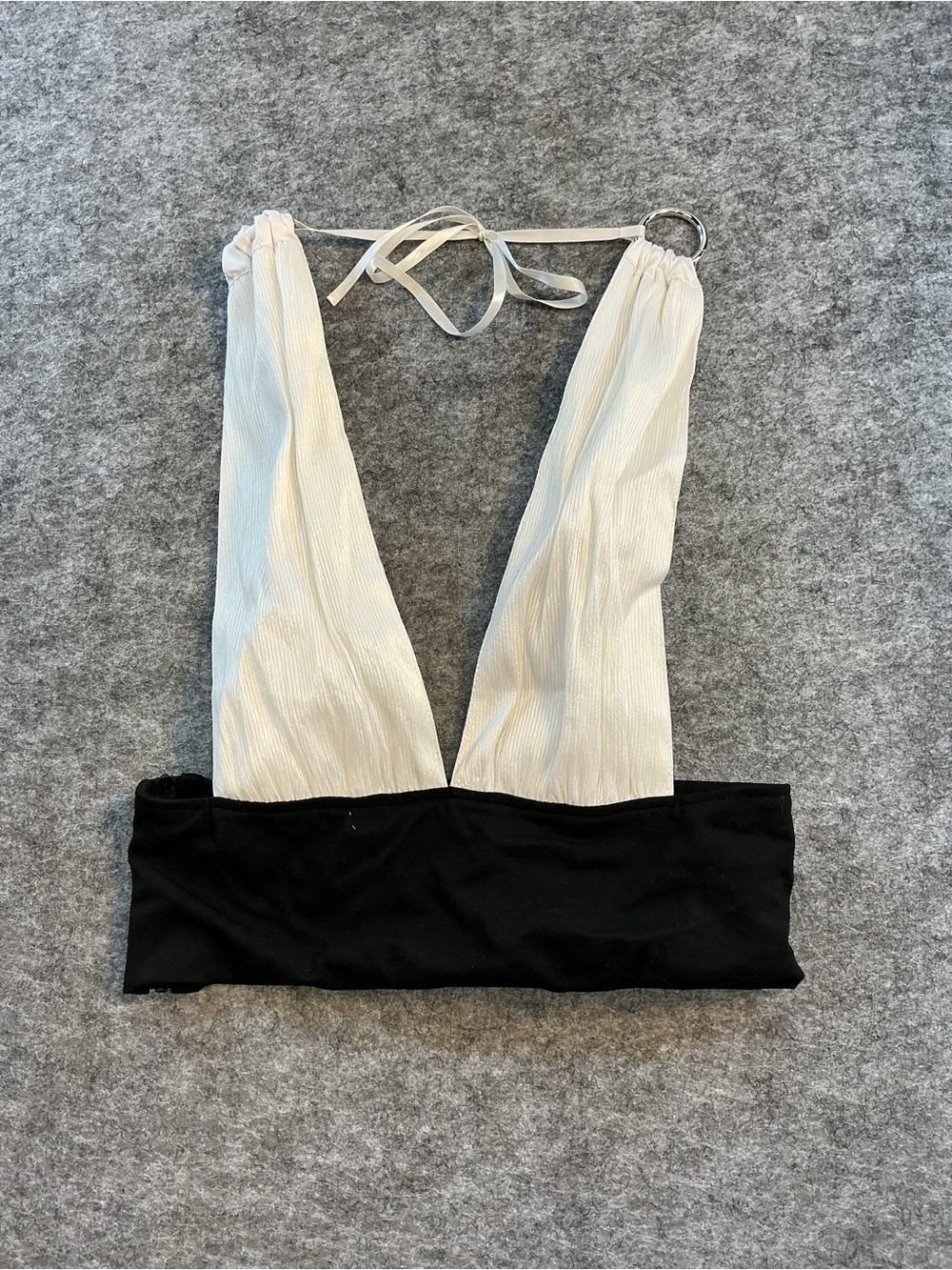 Tryptix Rave Light Up Deep V Two-Tone Halter Crop Top - Black & White